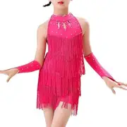 [MiDiLi] Girls Latin Dress Rhinestone Tassel Skirt Dance Costume Samba Rumba Jazz Cha Cha Dance Costume