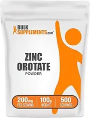 BulkSupplements.com Zinc Orotate Powder - Zinc Supplements, Zinc 30mg - Zinc Minerals Supplement, for Immune Support - Gluten Free, 200mg per Serving, 100g (3.5 oz) (Pack of 1)