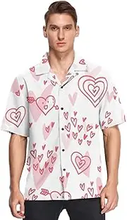 [GuoChe] Hawaiian Short Sleeve Button Up Mens Shirt Valentine's Day Cute Hearts and Arrows Pink Daily Wear Camisas hawaianas