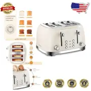 Stylish Cream Stainless Steel 4-Slice Toaster with Bagel & Defrost Functions
