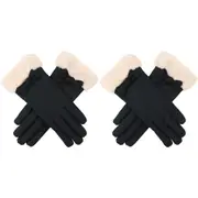 2PK Wicked Sista Hazel Bow w/ Faux Fur Cuff Gloves Warmer One Size Cream/Black