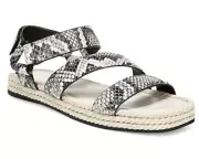 Vince Wome 11 Elian Ankle Strap Espadrille Sandals Black White Snake NEW