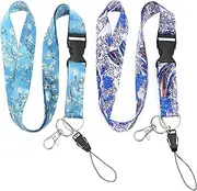 eMagTech 2pcs Detachable Neck Strap with Snap Buckle and Metal Clasp Flower and Ocean Wave Patterns for ID Badge Holder Keys Camera Mobile Phone