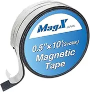 MagX Magnetic Tape with Adhesive Backing, 12 mm x 3 m, 3 Rolls, Ultra Thick 1.5 mm, Heavy Duty, Magnetic Strips with Adhesive Backing, Magnet Tape Roll, Peel and Stick (MVAT-0510)