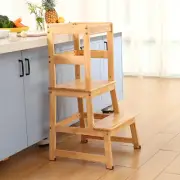 Kids Kitchen Step Stool for Kids with Safety Rail, Solid Wood Construction To...
