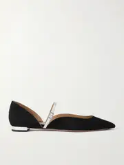 [Aquazzura] Aquazzura - Bellezza Metallic Faux Leather-trimmed Grosgrain Flats - Black - IT36.5 IT 36.5 Black