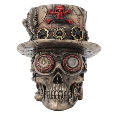 Veronese Design 4.5 In Steampunk Cross Bones Top Hat Motor Skull Antique Bronze