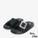 【BEN&1966】高級絲綢布精緻方鑽簡約拖鞋-24649