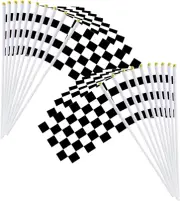 20 Pack 8"X5.5" Black and White Checkered Racing Stick Flag, Racing Hand Held St