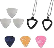 Cheerock Set of 2 Rubber Guitar Pick Holder Necklace with Stainless Steel & Colorful Celluloid Picks, Guitar Picks Storage Necklace Ideal for Electric Guitar, Bass, Ukulele Players