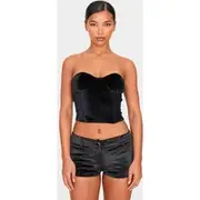 Black Velvet Seam Detail Corset Top, Black