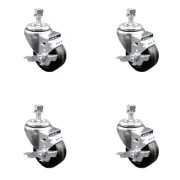 3.5 Inch SS Phenolic Wheel Swivel 3/8 Inch Threaded Stem Caster Set Brake SCC
