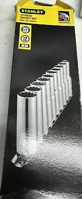 Stanley 89511 1/2" Drive Socket Set - 10 Piece Size 10-19 mm Made in Taiwan
