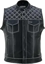 [GearX] Leather Vest Motorcycle Waist Coat Diamond Pattern Cruiser Chopper SOA Style Gothic Western Clothing