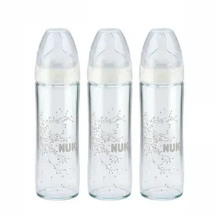 【NUK】輕寬口徑玻璃奶瓶240ml-3入組-附1號中圓洞矽膠奶嘴