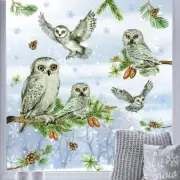Winter Window Decorations Decals Bird Branch Window Clings for Glass Green Owl