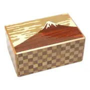 Hakone Parquet 10-Step Secret Puzzle Box Handmade Wood Fuji & Camellia Design