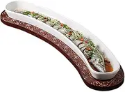 ASSYA Creative Japanese Long Fish Plate, Commercial Ceramic Knife Fish, Hairtail EEL Container, Walnut Base Hotel Tableware,Brown,80cm