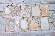 9~Vintage~Ephemera~Lace Papers~Junk Journal~Linen Cardstock~Gift~Hang~Tags