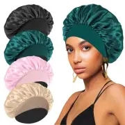 4PCS Silk Satin Bonnets for Black Women & Men - Elastic Wide Band Hair Wrap C...