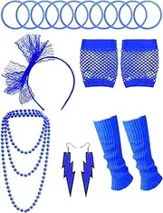 [SHENYI] 80s Accessories for Women，Retro 80s Lace Headband Bracelet Fishnet Gloves Necklace Earrings Leg Warmers for Women 80s Party