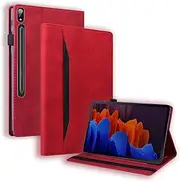 [Nexue] Case for Samsung Galaxy Tab S9 FE Plus 12.4-Inch 2023 (SM-X610/SM-X616),Shockproof Luxury Leather Folio Cover with Card Slots & Pencil Holder,Multi-Angle Stand Cover,Red
