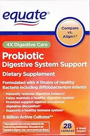 Equate - Probiotic, Digestive System Support, 4X Digestive Care, 28 Capsules (Compare vs. Align)