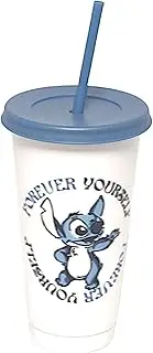 DIVAS SPIRITUAL Fun Forever Yourself Design, Spill-Resistant, Durable and Portable Lillo & Stitch Drink Cup with Straw (Forever Stitch)