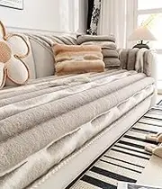 Huierxun Faux Fur Gradient Color Sofa Cover Coffee Ombre Thick Soft Sectional Couch Covers Fluffy Plush Fuzzy Anti-Slip Sofa Slipcover Washable Furniture Protector (Light Coffee,28''x59'')