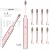 JIMBOBO Electric Toothbrush for Women Girls USB Rechargeable Ultra Sonic Toothbrushes with 8 Brush Heads 42,000 VPM Whitening 6 Cleaning Modes 2 Min Smart Timer 2-Hour Fast Charge for 60-Days (Pink)