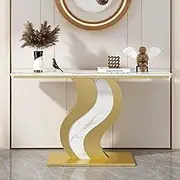 HOLGVE Console Table, Contemporary Accent Table, Sofa Table, Entryway Table for Living Room, Hallway Table with Curved Metal Frames, Behind Couch Table(Gold-A,39.3inch/100cm)