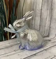 CHOCOLATE FAUX FOIL BUNNY RABBIT SILVER & PURPLE- EASTER FIGURINE SO UNIQUE! NEW
