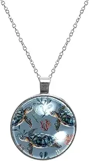 [Diusye] Necklaces for Women, Sea Turtle and Seaweed Print Stainless Steel Pendant Necklace Jewelry Birthday Anniversary Wife Girls Friends Gift