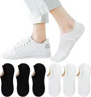 [TAGVO] 6 Pairs of Women's Invisible Socks Cotton, Women Low Cut Liner Non-Slip Casual Invisible Sneaker Socks Ankle Socks Soft Breathable Sports Compression Socks Loafers Sneakers, Black*3+White*3, 35
