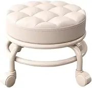 TOMVAES Roller Seat PU Leather Low Round Rolling Stool 360° Swivel Small Stool with Universal Caster Wheels Foot Stool for Home Office Shop Fitness Sport