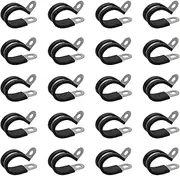 Pipe Clamps 8 mm Stainless Steel with Rubber Insert, Screw Pipe Clamps Pipe Clamps Joint Pipe Clamps P-Clip Cable Clamp Set Hose Clamps Black Pack of 20
