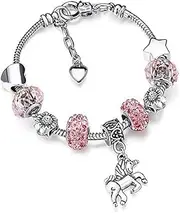 [Fitwish] Unicorn Bracelet, Pink Unicorn Sparkling Crystal Charm Bangle with Gift Box Set for Girls Ladies Birthday Party Favours, 16 Centimeters, Alloy