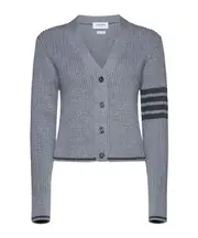 Thom Browne V-Neck Cropped Cable-Knitted Cardigan IT40,IT42 light gray