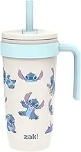 Zak Designs Disney Lilo & Stitch Fairway Travel Tumbler for On The Go or at Home, 18oz Stainless Steel with Vacuum Insulation, Spillproof Silicone Straw, and Carry Handle for Cold Drinks (Stitch)