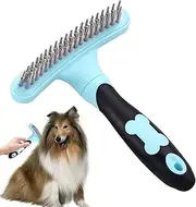 Pet Deshedding Brush, Cat Grooming Rich, Double Row Dematting Tool for Grooming, Extra Wide Comb for Detangling Undercoat with Non-Slip Handle Reduces