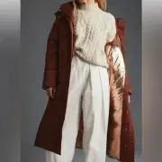 Avec Les Filles Women's Small Brown Polyester Long Sleeve Quilted Puffer Coat