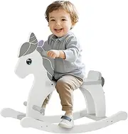 FUNLIO Wooden Rocking Horse Grey - Unicorn Rocker for Babies & Toddlers (1-3 years old) - Wood Gray Pony - 28 cm x 68 cm x 51 cm
