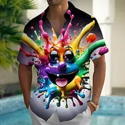 Men's Rainbow Funny Clown Shirt Summer Shirt Button Up Shirt Short Sleeve Fashion Casual Outdoor Vacation Dailywear Summer Spring Turndown 3D Print Collared Sh