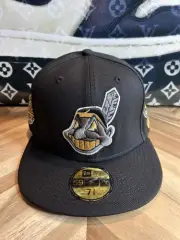 7 3/8 New Era Cleveland Indians Wahoo Logo 24k Gold Pack Black Rushmore Wiz Rare