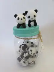 U Brands Black & White Panda Bear Erasers 10 Count With Clear Jar and Lid