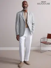 Mint Green Regular Fit Signature 100% Linen Textured Blazer (E61792) | $273