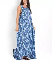PILYQ WOMEN'S BLUE SLEEVELESS ATLANTIS TULUM LOUNGE BEACH LONG DRESS Sz M/L