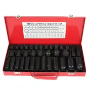 35pcs 1/2" Inch Deep Impact Socket Set Drive 8-32mm Metric Garage Sae With Case