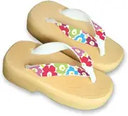 Hajime(一歩) [One Step] [Hajime] Geta Clogs, Soft and Water Resistant, Made of Sponge, XS Beige/3 Large Flowers, Large Flower 3 (Flower 3/XS), flower 3, 18.5 cm