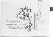 Park Avenue 500 Thread Count Bamboo Cotton Fitted Sheet and Pillowcase Set, Double, White